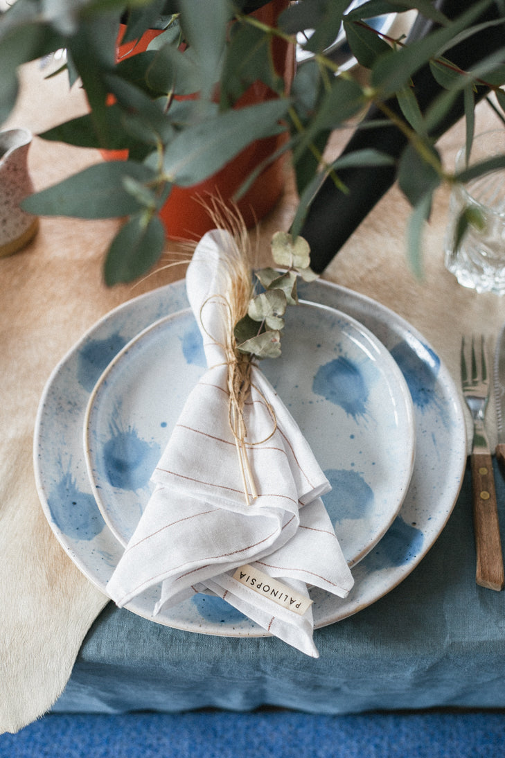 Coastal table setting in blue and white by Palinopsia Ceramics and pottery in Newcastle 